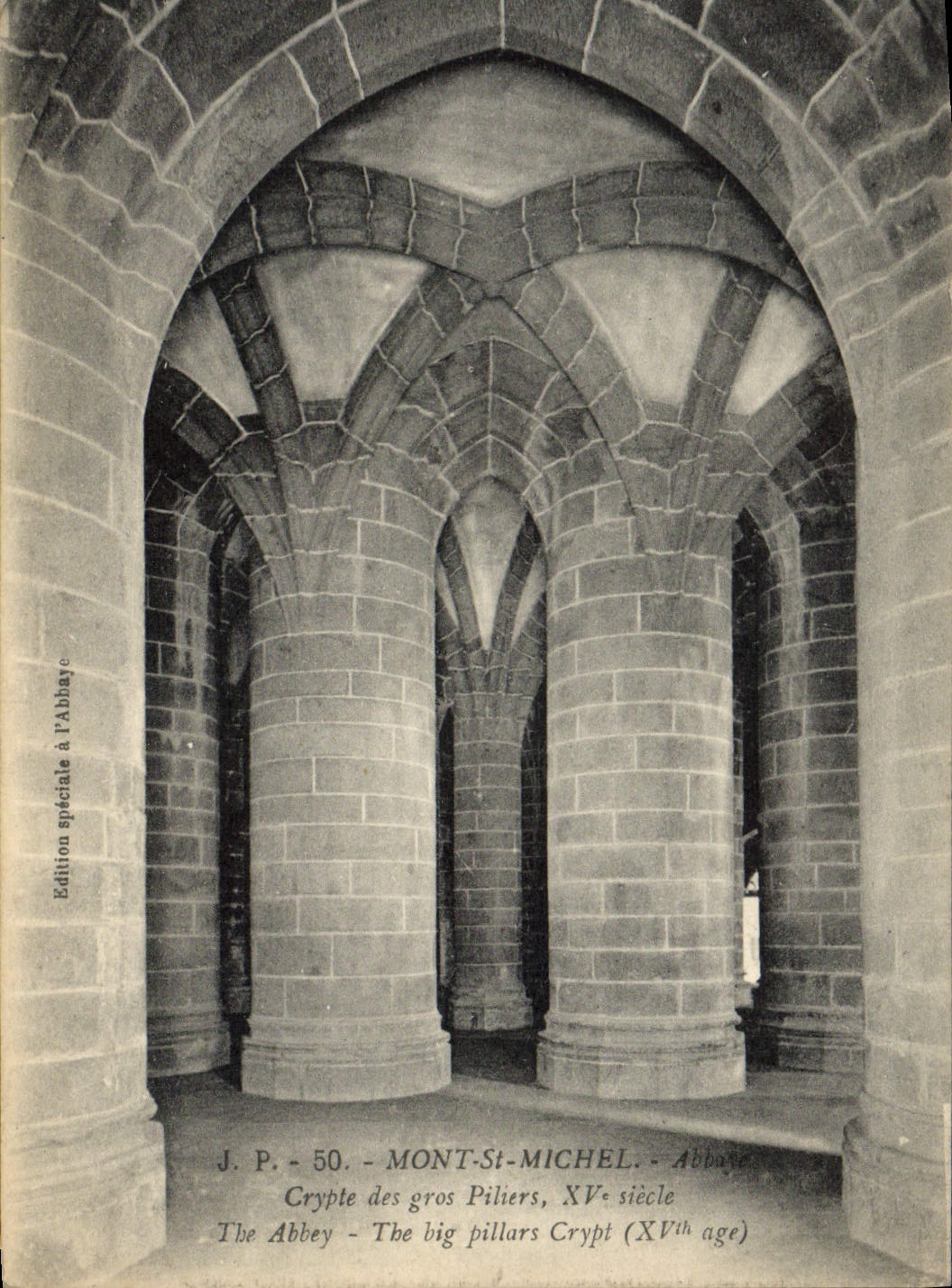 VINTAGE POSTCARD Mount St Michel Crypt Abbey Of Large Pilers