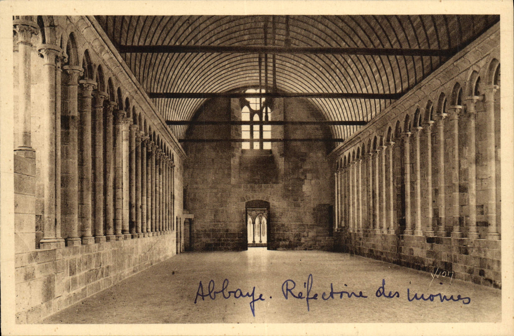 VINTAGE POSTCARD Soft France the Mount St Michel Refectory Abbey Of the Monks