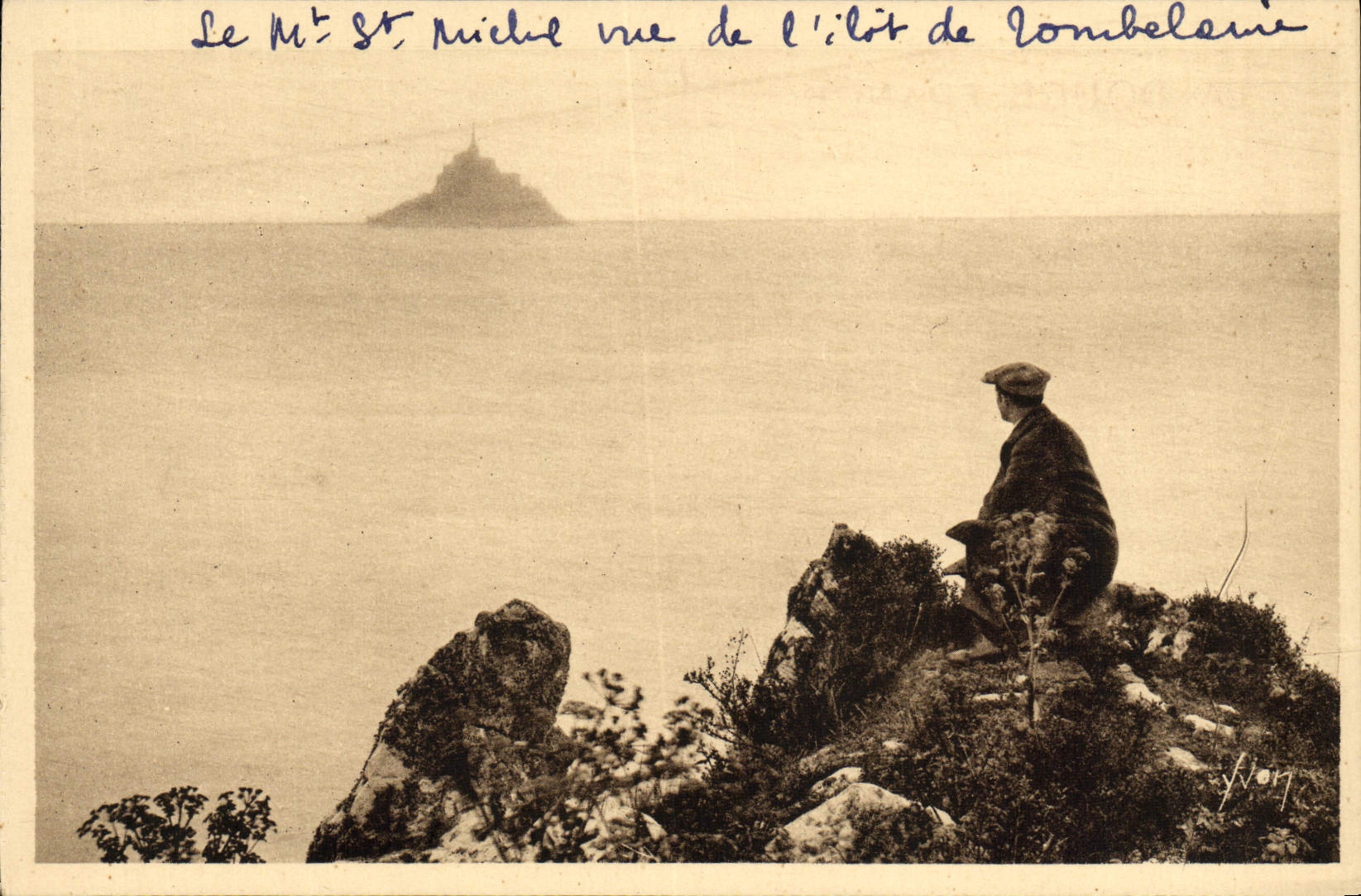 VINTAGE POSTCARD Soft France the Mount St Michel the Mount Seen Of the Small island De Tombelaine
