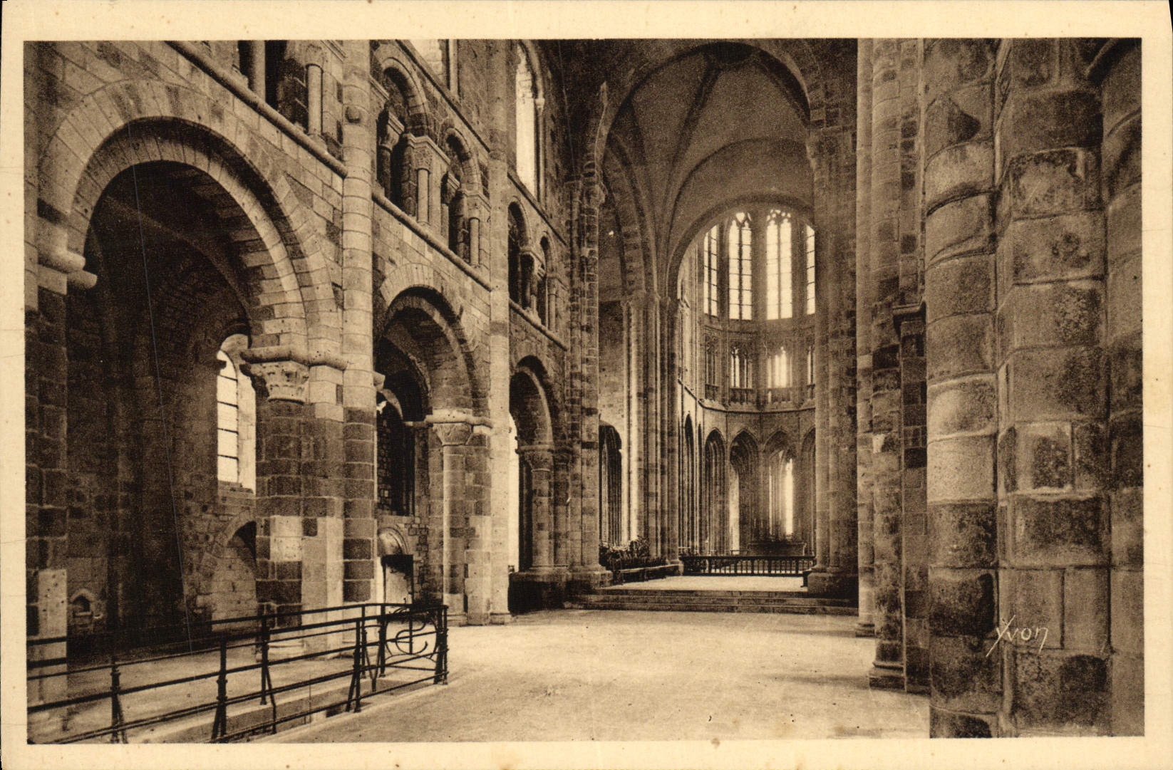 VINTAGE POSTCARD Soft France the Mount St Interior Michel Abbey Of the Romance Church