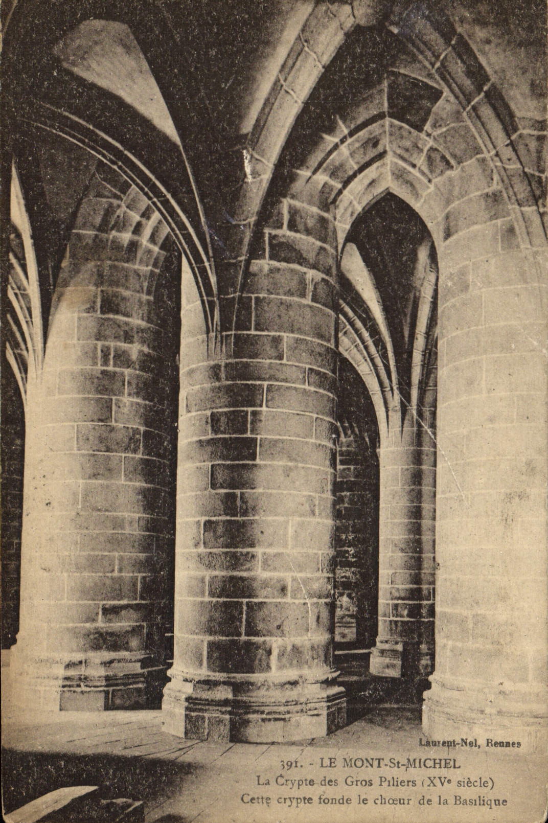 VINTAGE POSTCARD Mont Saint Michel the Crypt Of the Large Pillars