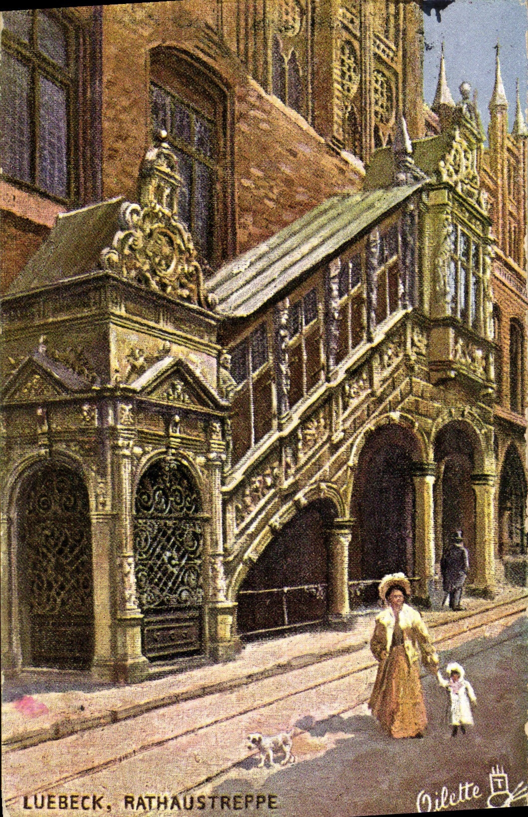 VINTAGE POSTCARD Luebeck Rathaustreppe