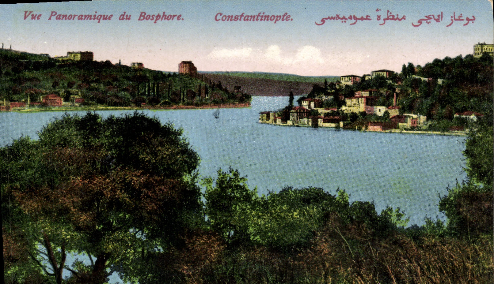 Opinión panorámica de Constantinople de la POSTAL de la VENDIMIA del Bosphorus Turquía
