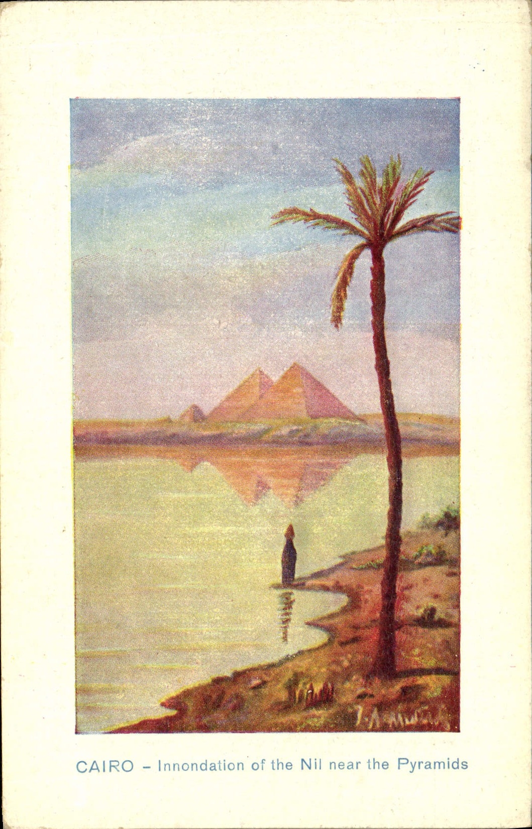 VINTAGE POSTCARD Cairo Innondation Off The Nile Near The Pyramids