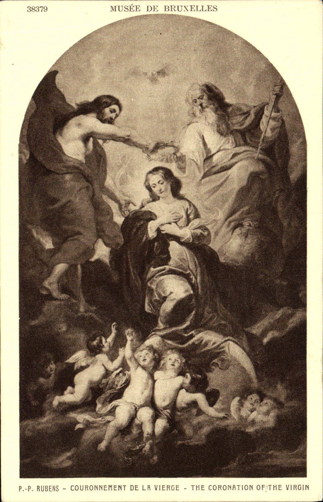 VINTAGE POSTCARD Museum Of Brussels Rubens Crowning Of the Virgin