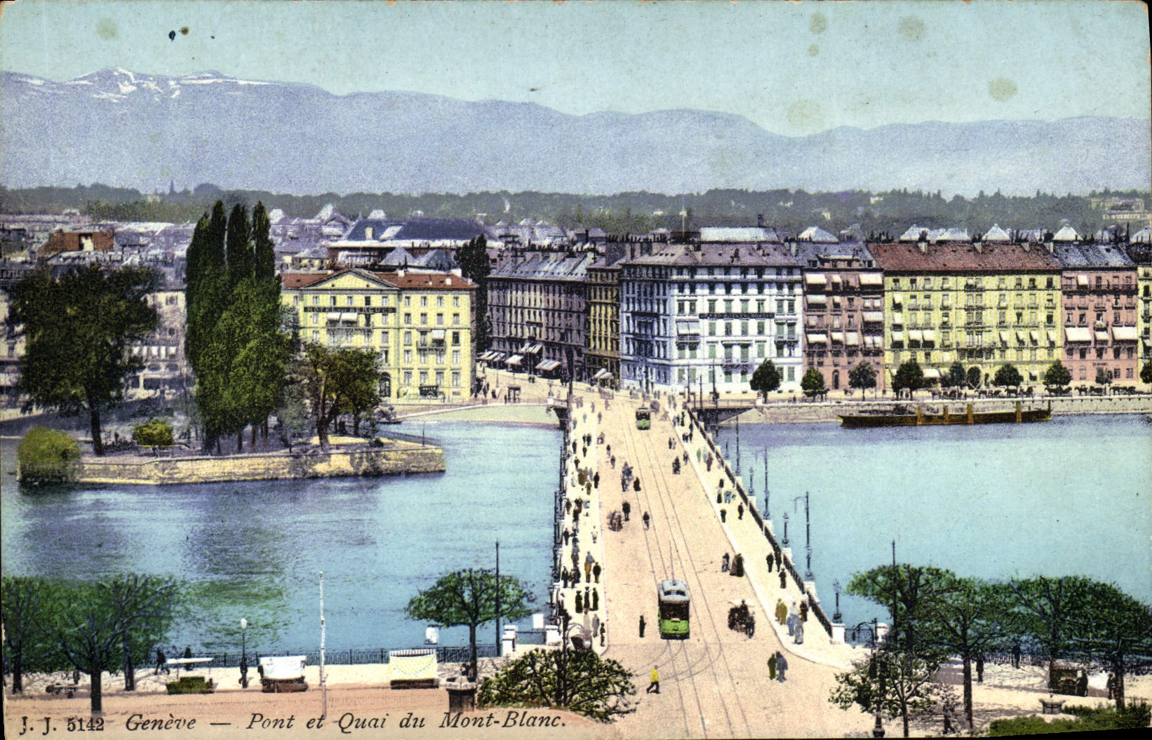 CPA Geneve Pont Et Quai Du Mont Blanc