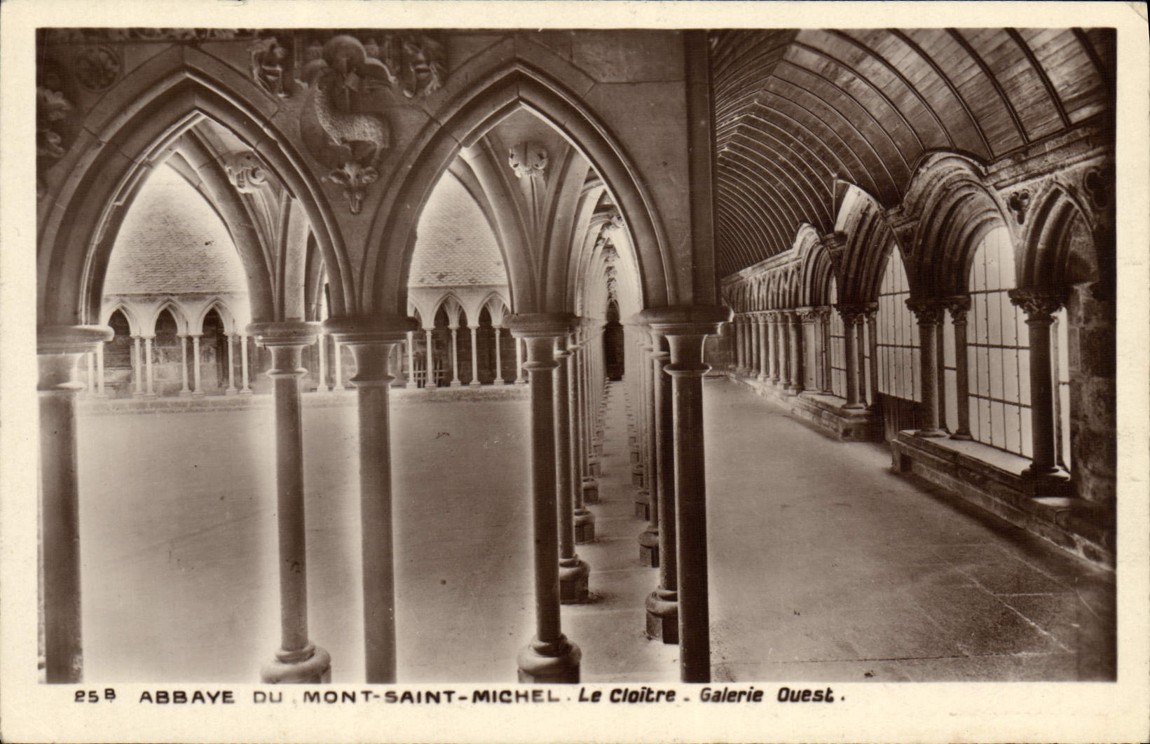 VINTAGE POSTCARD Abbey Of Mont Saint Michel the Cloister Western Gallery