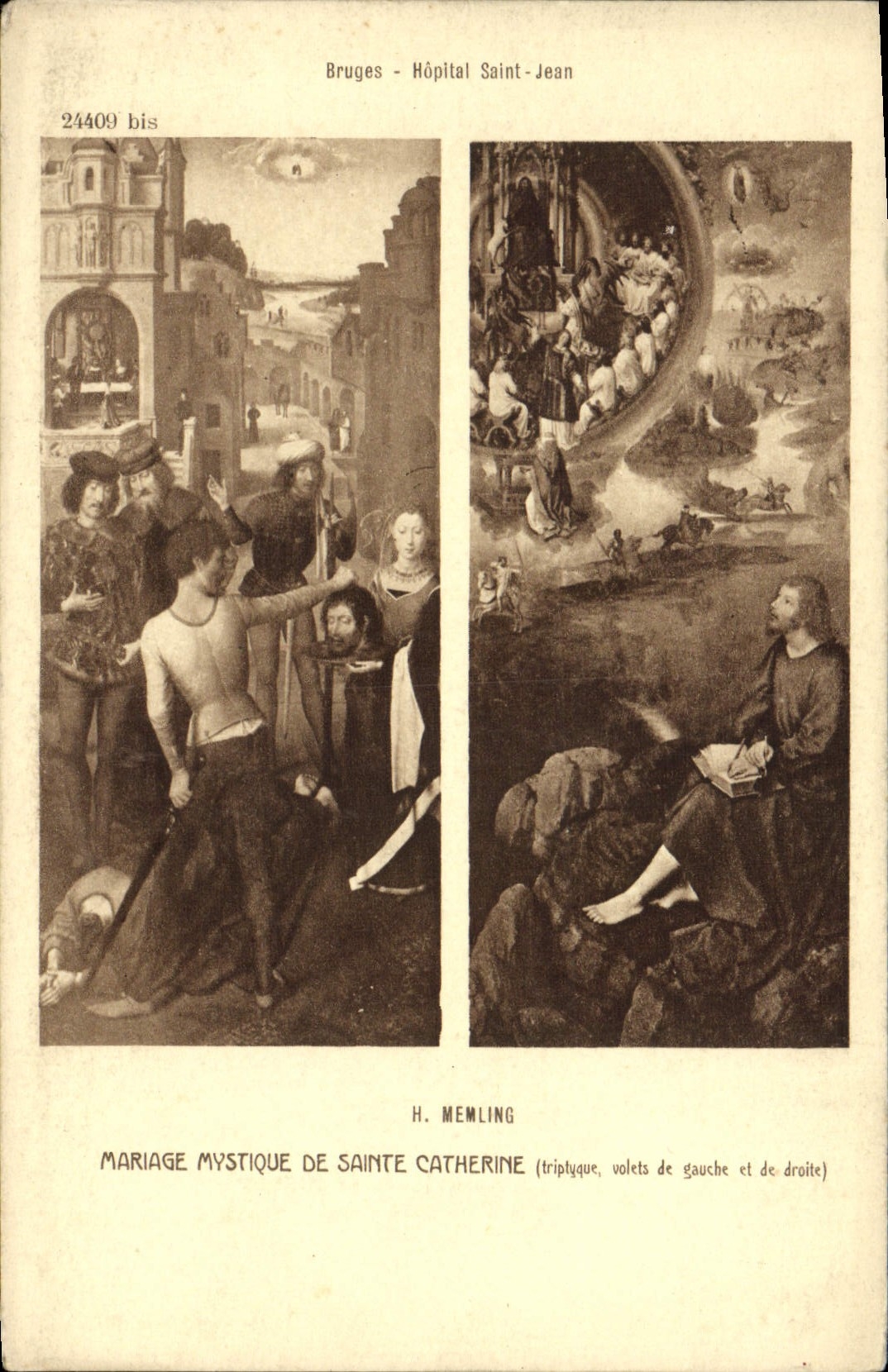 VINTAGE POSTCARD Bruges Holy Hospital Jean Memling Marriage mystical of Sainte Catherine