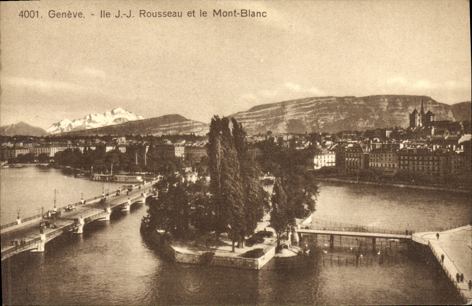 CPA Geneve Ile Rousseau et le Mont Blanc