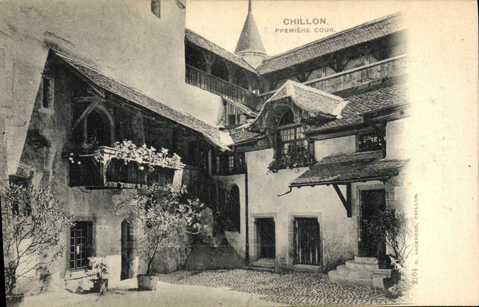 VINTAGE POSTCARD Chillon First Court