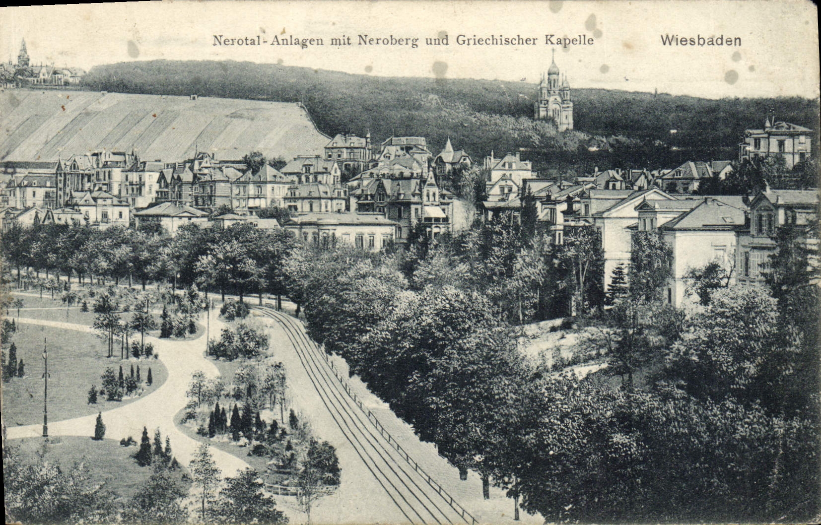 VINTAGE POSTCARD Wiesbaden Nerotal Anlagen MIT Neroberg Und Griechischer Kapelle