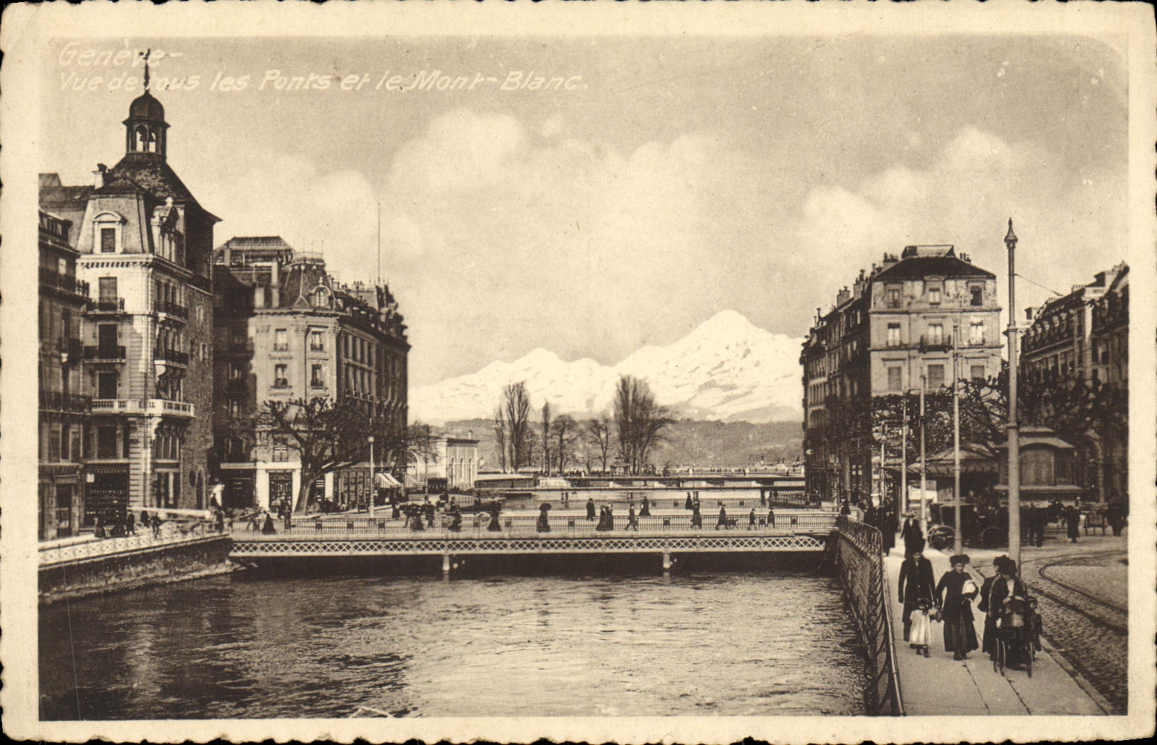 CPA Geneve Vue de tous les ponts et le Mont Blanc 