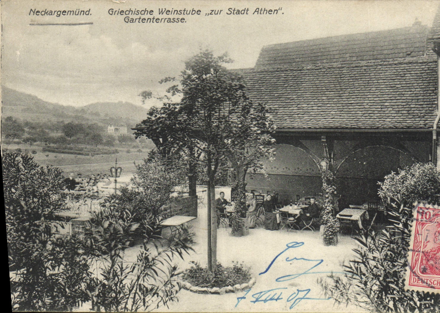 VINTAGE POSTCARD Nedkargemund Griechische Weinstube Zur Stadt Athen Gartenstrasse