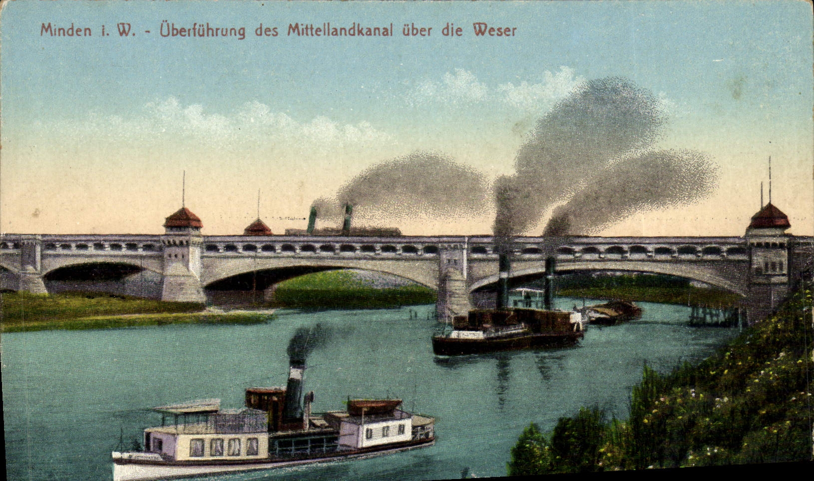CPA Minden Uberfuhrung des Mittellandkanal Uber die Weser Bateaux
