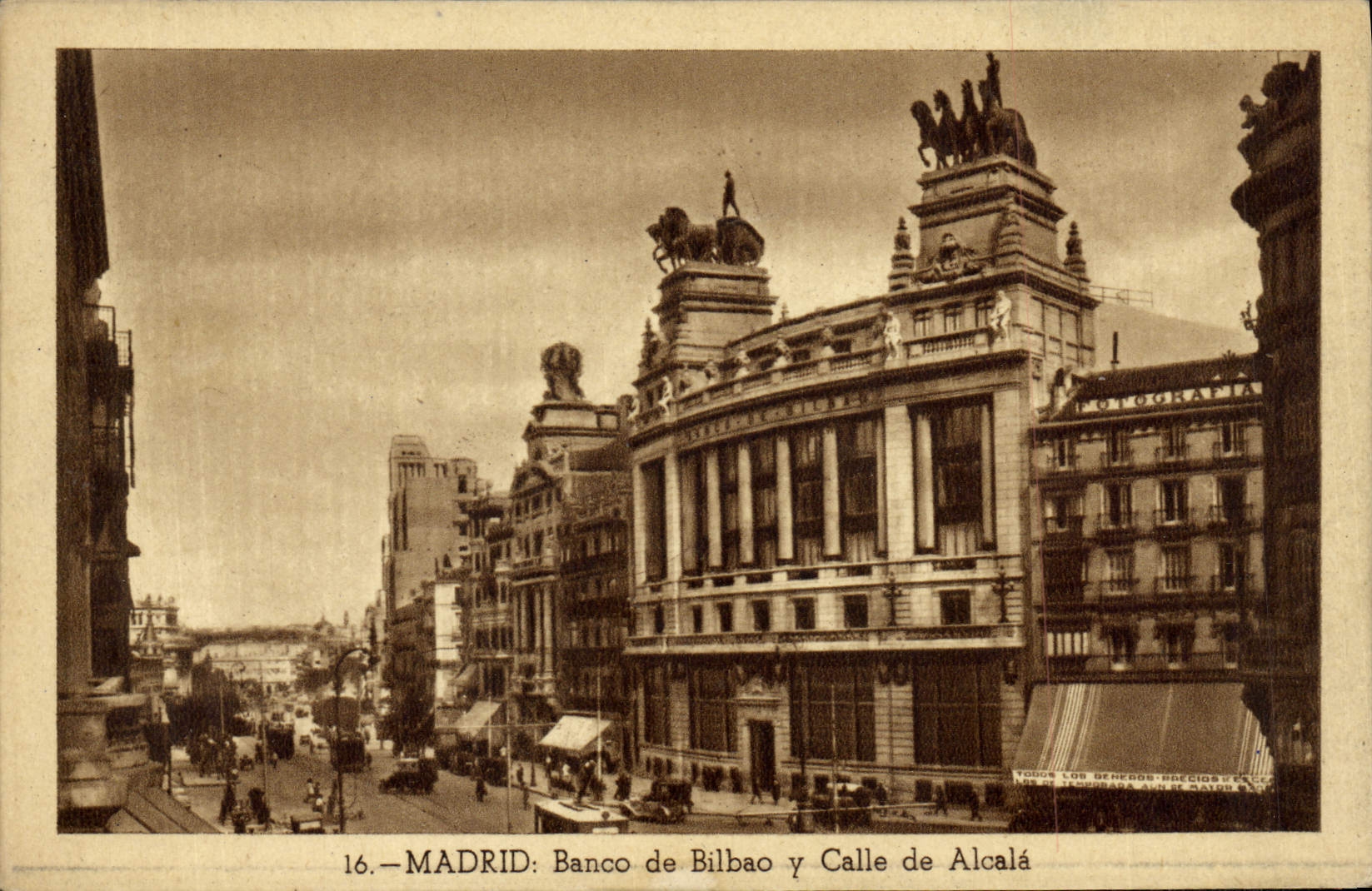 VINTAGE POSTCARD Madrid Banco of Bilbao Fixes of Alcala