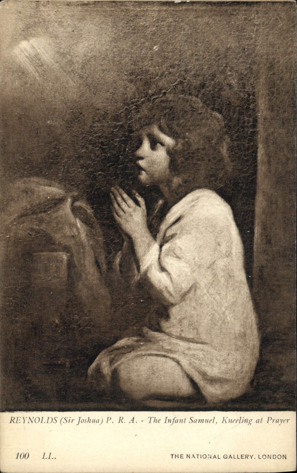VINTAGE POSTCARD London Reynolds The Infant Samnel Kneeling At prayer The National Gallery