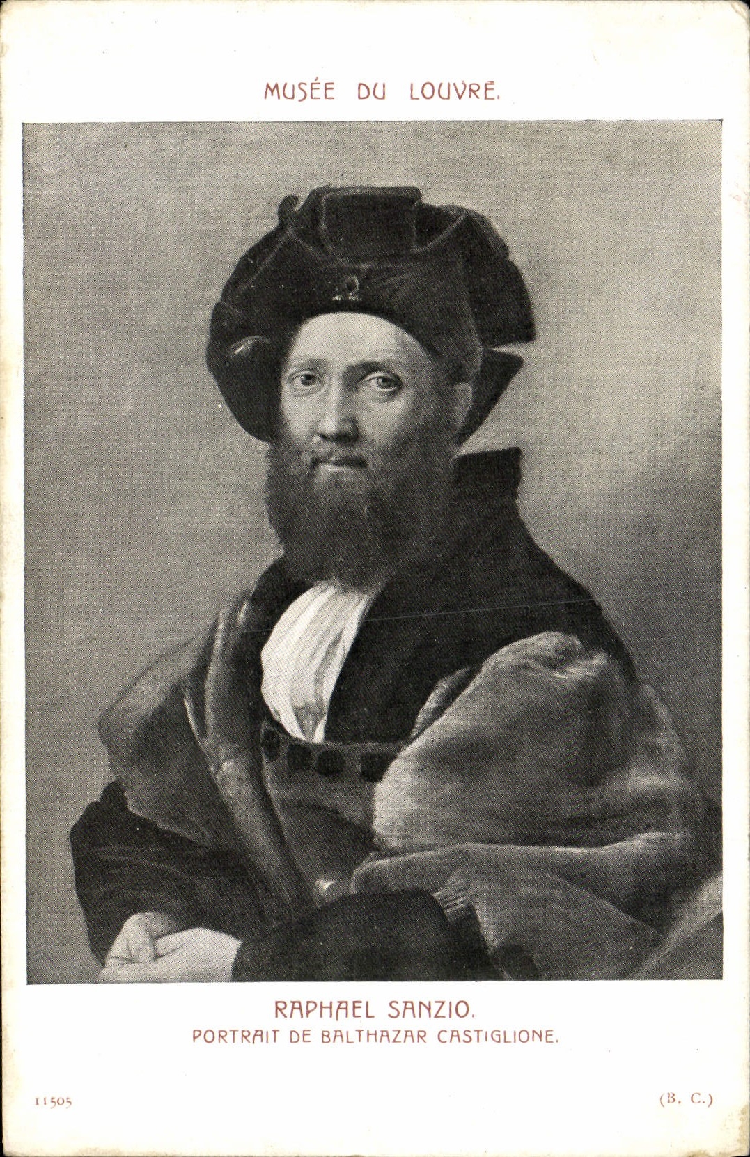 VINTAGE POSTCARD Raphael Sanzio Portrait De Balthazar Castiglione Museum of Louvre Paris