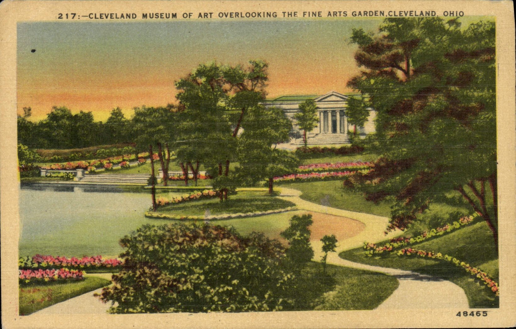 VINTAGE POSTCARD Cleveland Museum Off Art Overlooking The Fine Arts Garden Cleveland Ohio