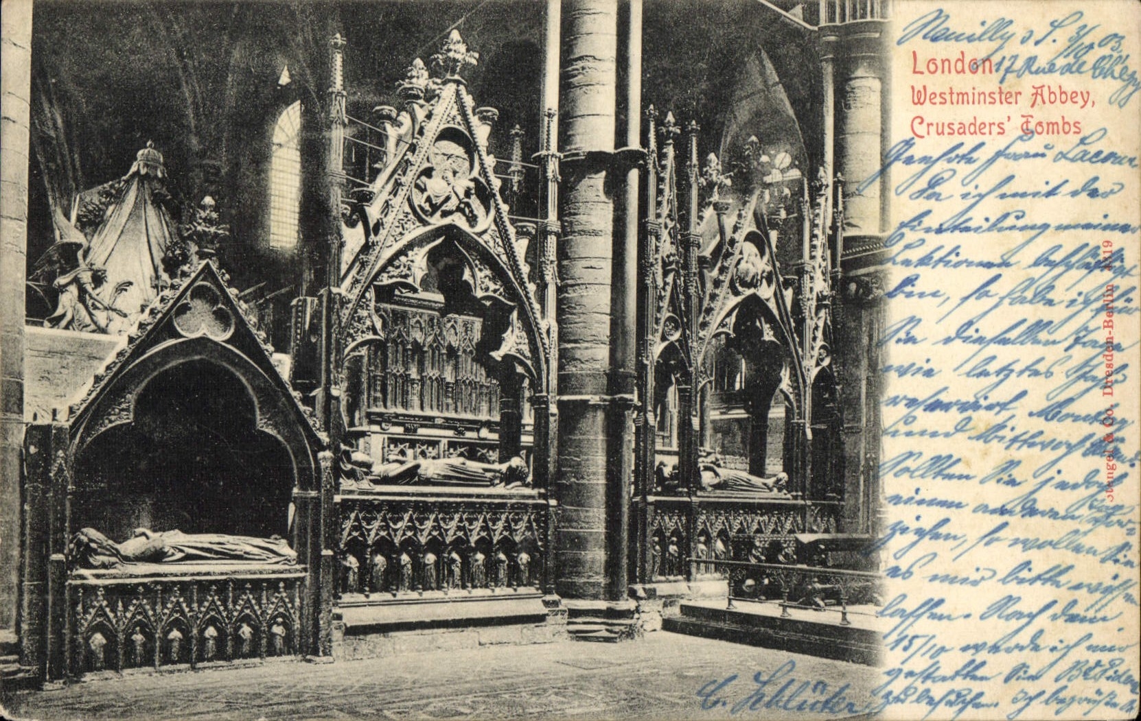 Tumbas de Crusader S de la abadía de Londres Westminster de la POSTAL de la VENDIMIA