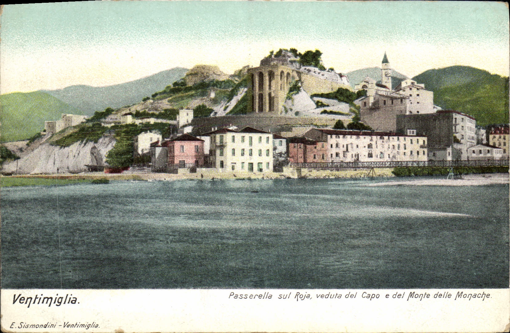 VINTAGE POSTCARD Ventimiglia Passerella Sul Roja Veduta Del Capo Del Monte Delle Monache