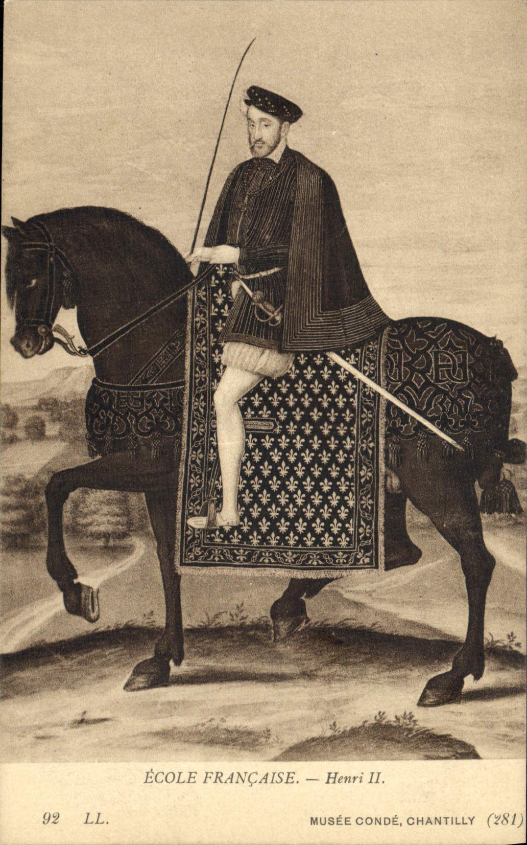 Poli francés de Chantilly del museo de Enrique II de la escuela de la POSTAL de la VENDIMIA