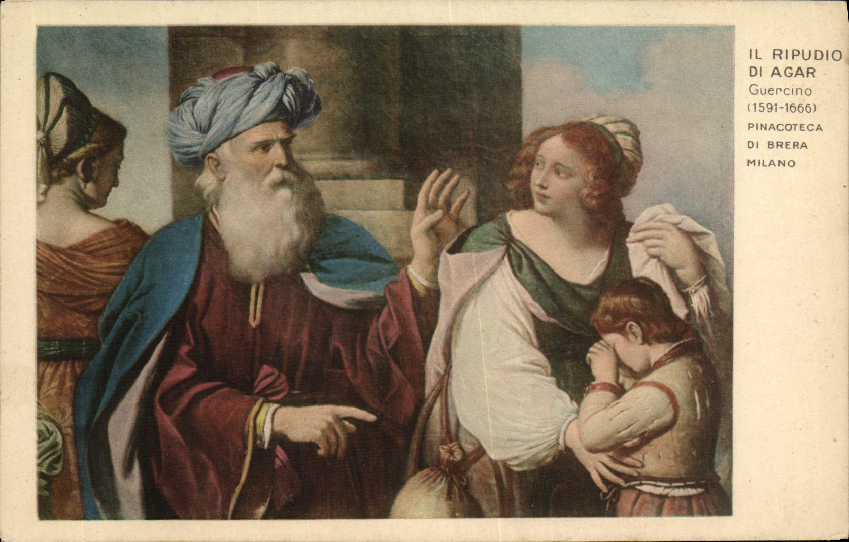 VINTAGE POSTCARD It Ripudio Di Agar Guercino Di Brera Milano