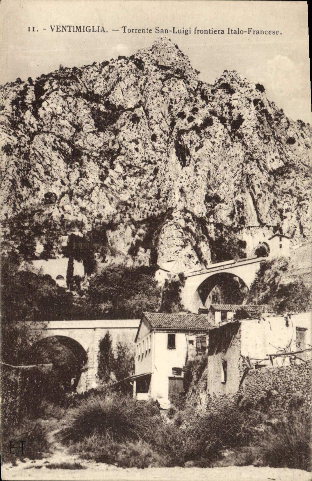 VINTAGE POSTCARD Ventimiglia Torrente San Luigi Frontiera Italo Francese