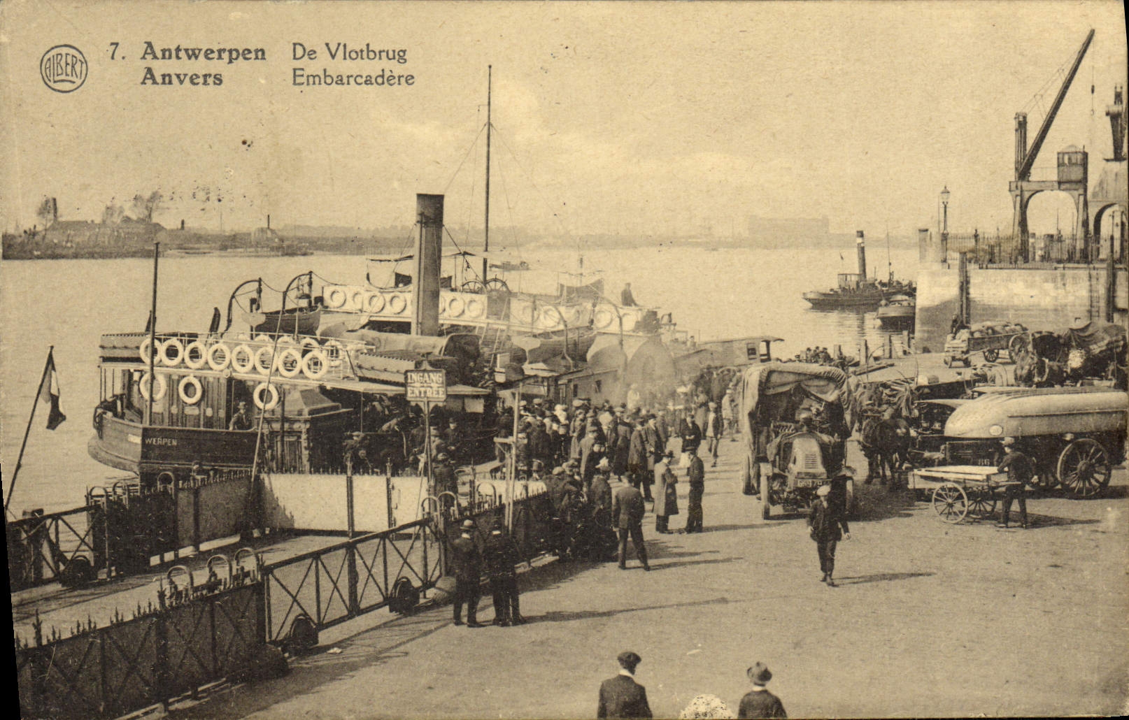 Barco de la etapa de aterrizaje de Antwerpen De Vlotbrug Amberes de la POSTAL de la VENDIMIA