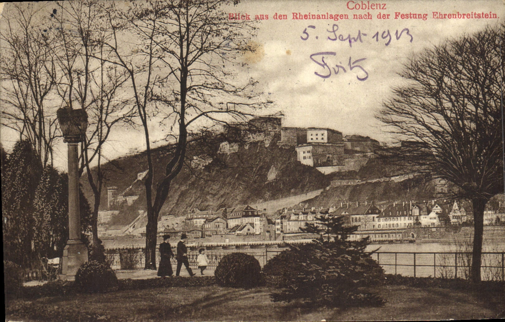 CPA Coblenz Aus Den Rheinanlagen Nach Der Festung Ehrenbreitstein