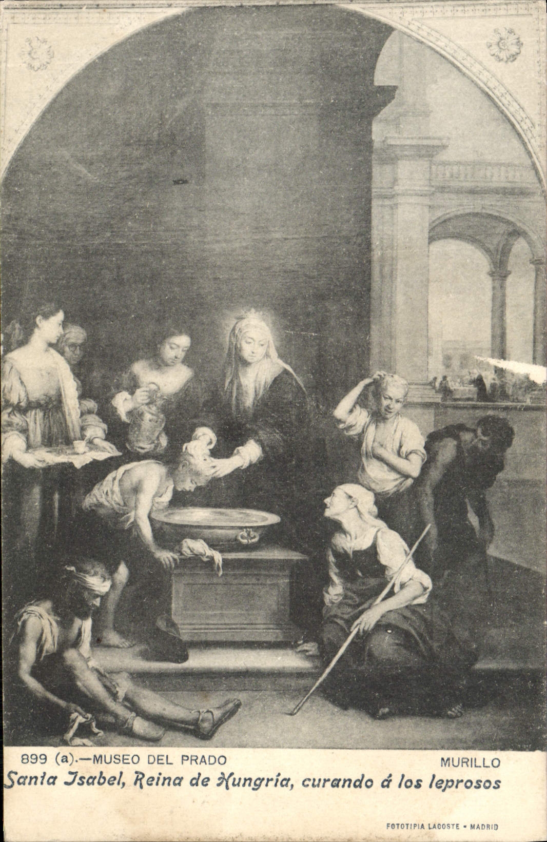 VINTAGE POSTCARD Museo Del Prado Murillo Santa Isabel Reina De Hungria Curando Los Leprosos