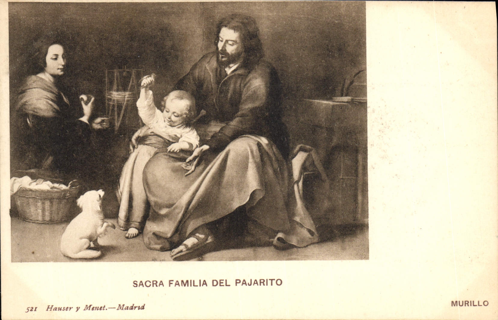 VINTAGE POSTCARD Crowned Familia Del Pajarito Murillo