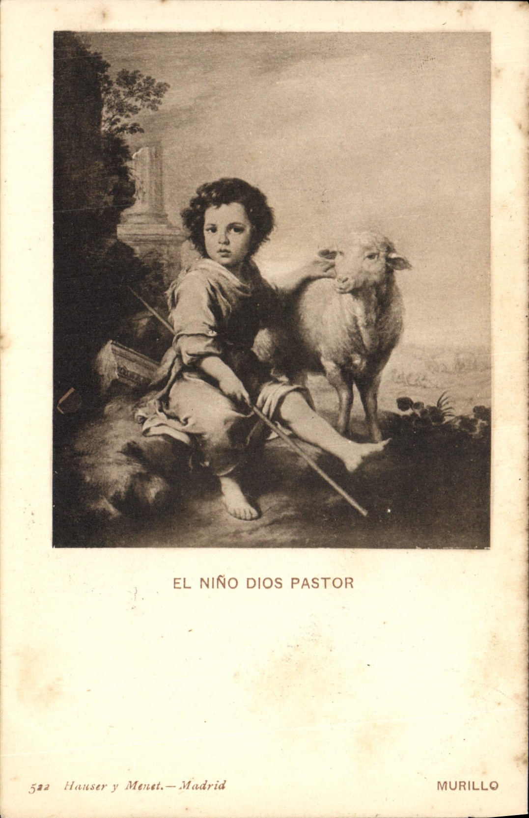 VINTAGE POSTCARD El Nino Dios Pastor Murillo
