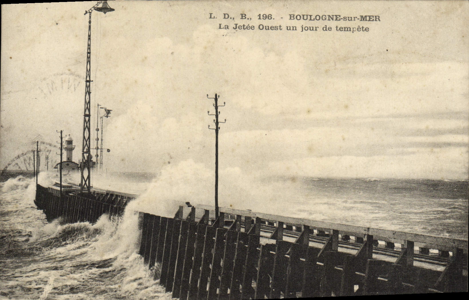 VINTAGE POSTCARD Boulogne On Sea the Western Pier One Day Of Storm