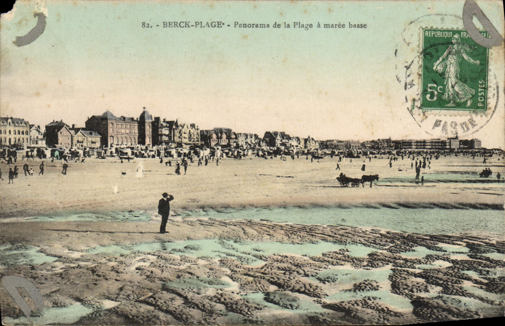 VINTAGE POSTCARD Berck Plage Panorama Of the Beach has Low tide