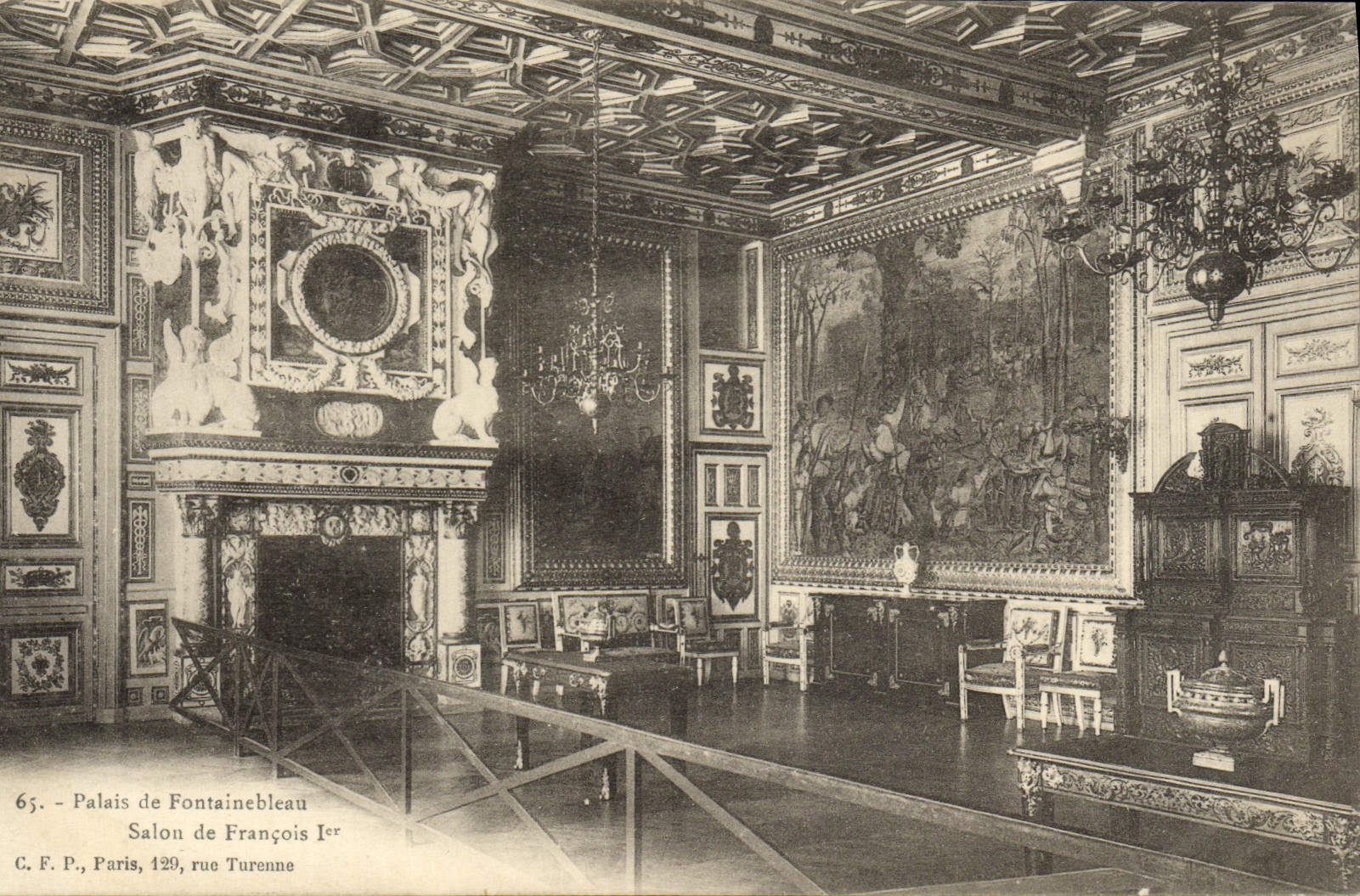 VINTAGE POSTCARD Palate De Fontainebleau Living room Of François 1st
