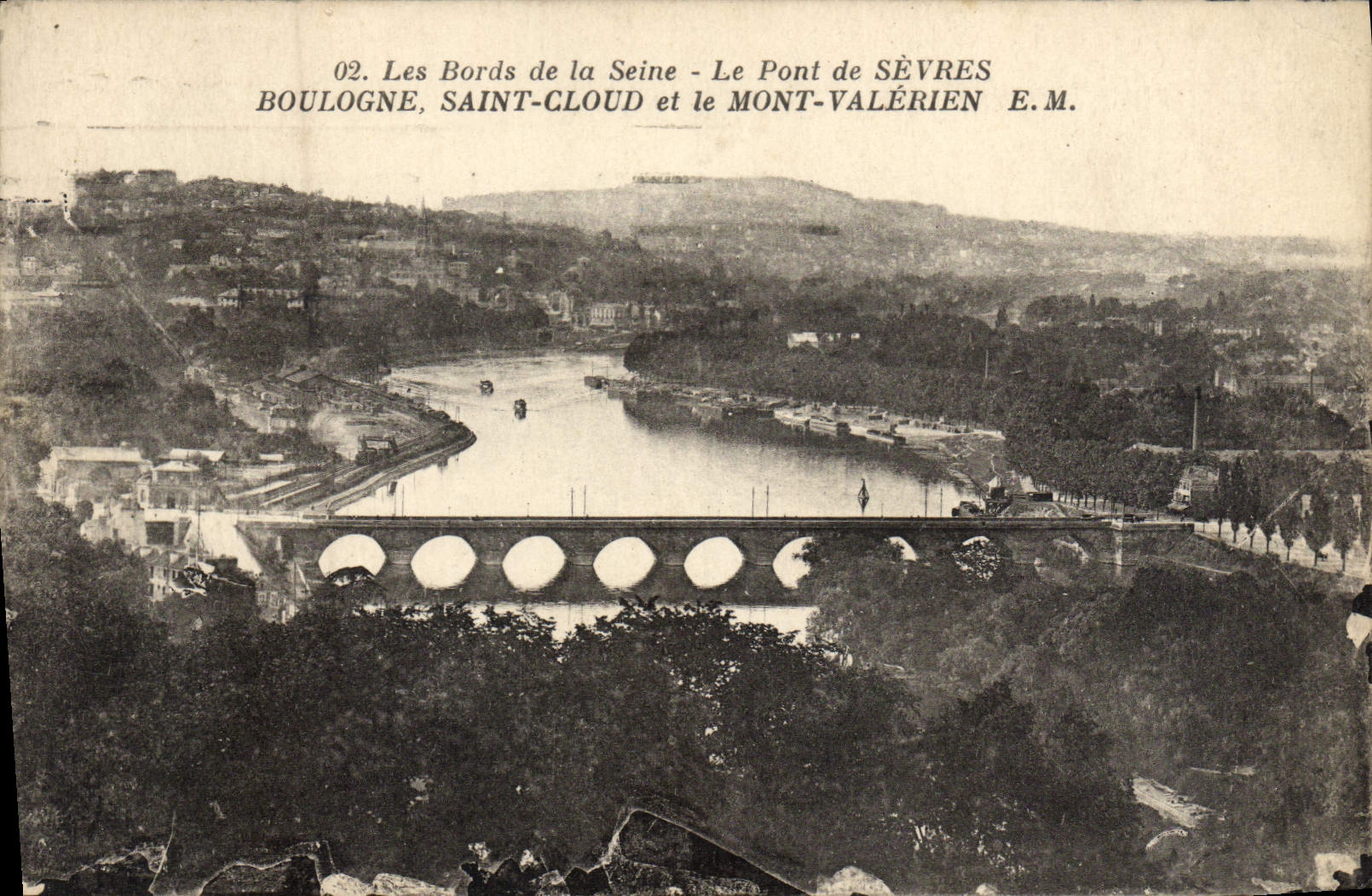 VINTAGE POSTCARD the bridge of Separate Boulogne Saint Cloud and the Valerien Mount