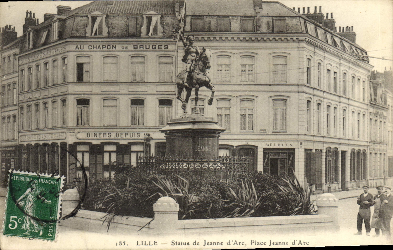 VINTAGE POSTCARD Douai Statue of Jeanne d' Arc Places Jeanne d' Arc At the Restoring Capon of Bruges