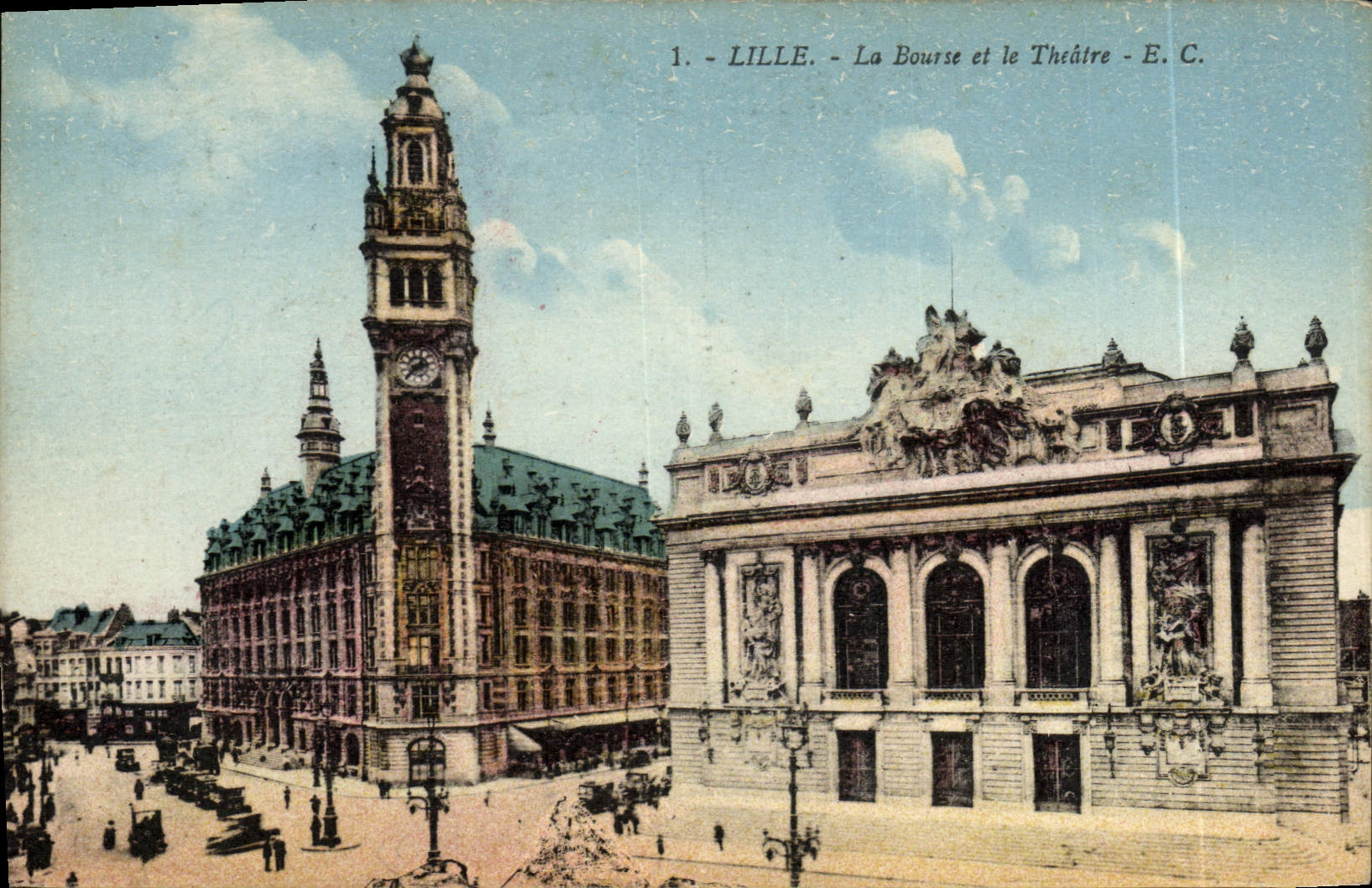 VINTAGE POSTCARD Lille the purse and the theater