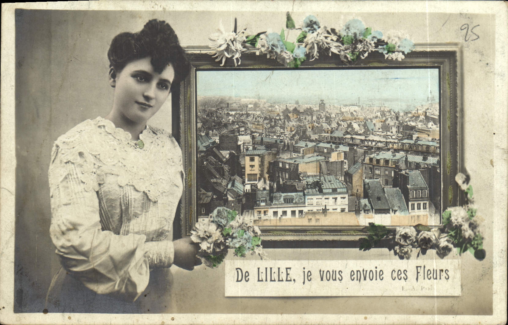 VINTAGE POSTCARD Lille of I Send These Flowers to You