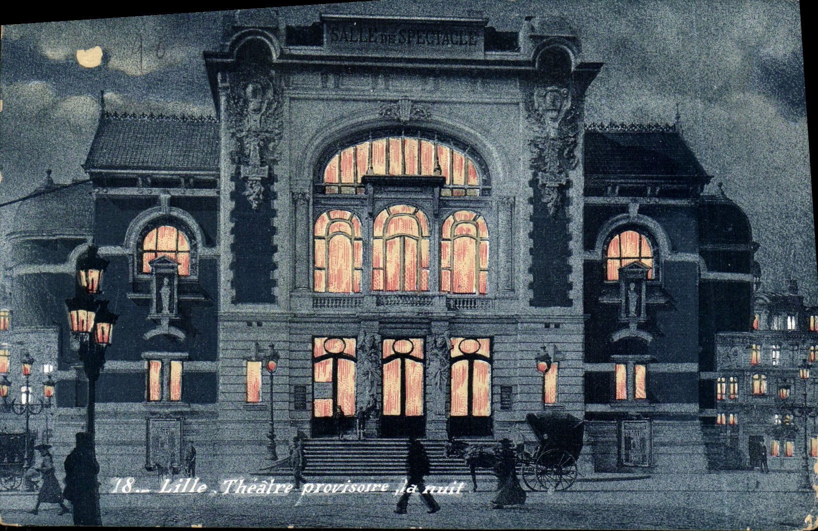 VINTAGE POSTCARD Provisional Lille Theatry the Night