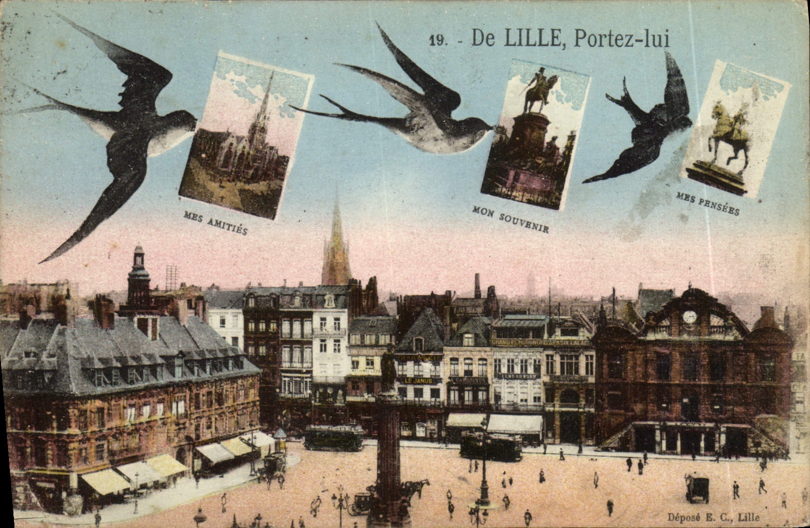 VINTAGE POSTCARD Lille Swallows