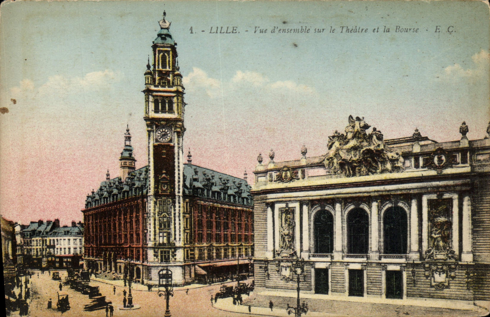 CPA Lille Vue D'Ensemble sur le Theatre et la Bourse