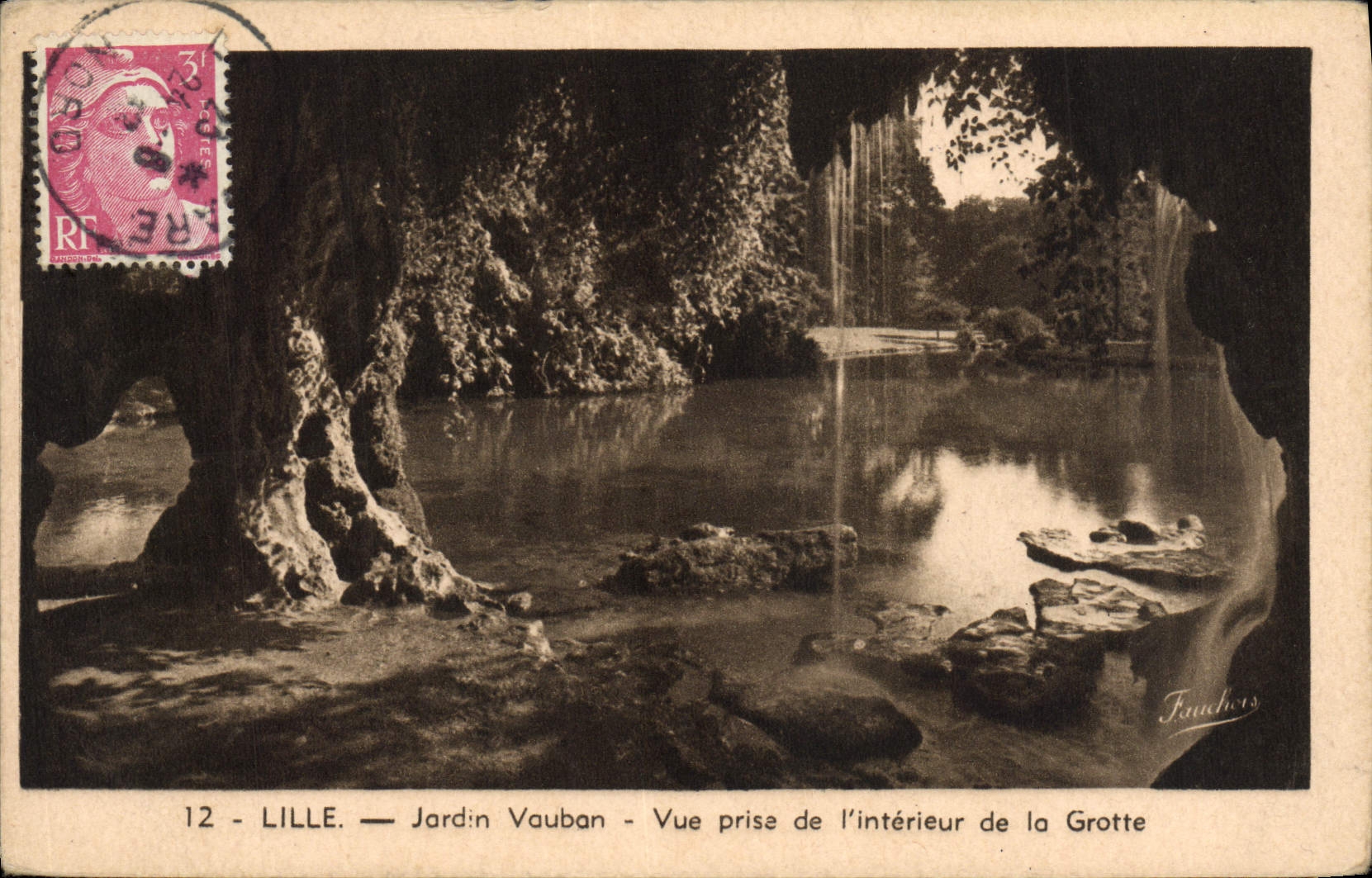 VINTAGE POSTCARD Lille Vauban Garden Seen from of the Interior of the Cave