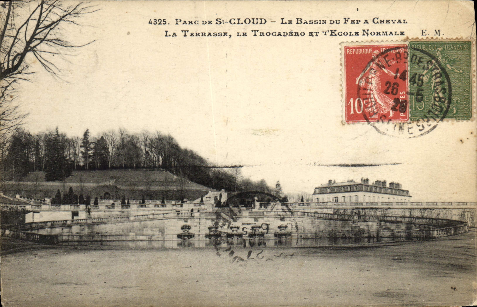 VINTAGE POSTCARD St Cloud the Basin Of Fep has Horse the terrace Trocadero and the teacher training school