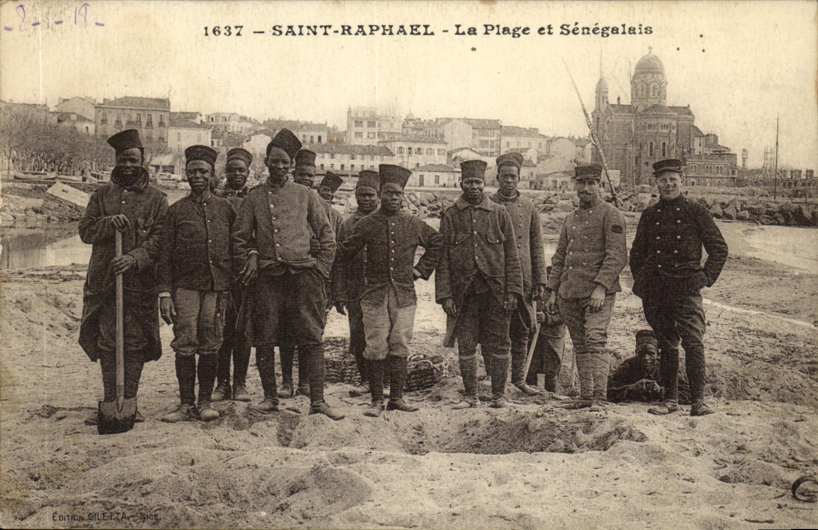 VINTAGE POSTCARD Holy Raphael the Beach and Senegalese Militaria Soldiers