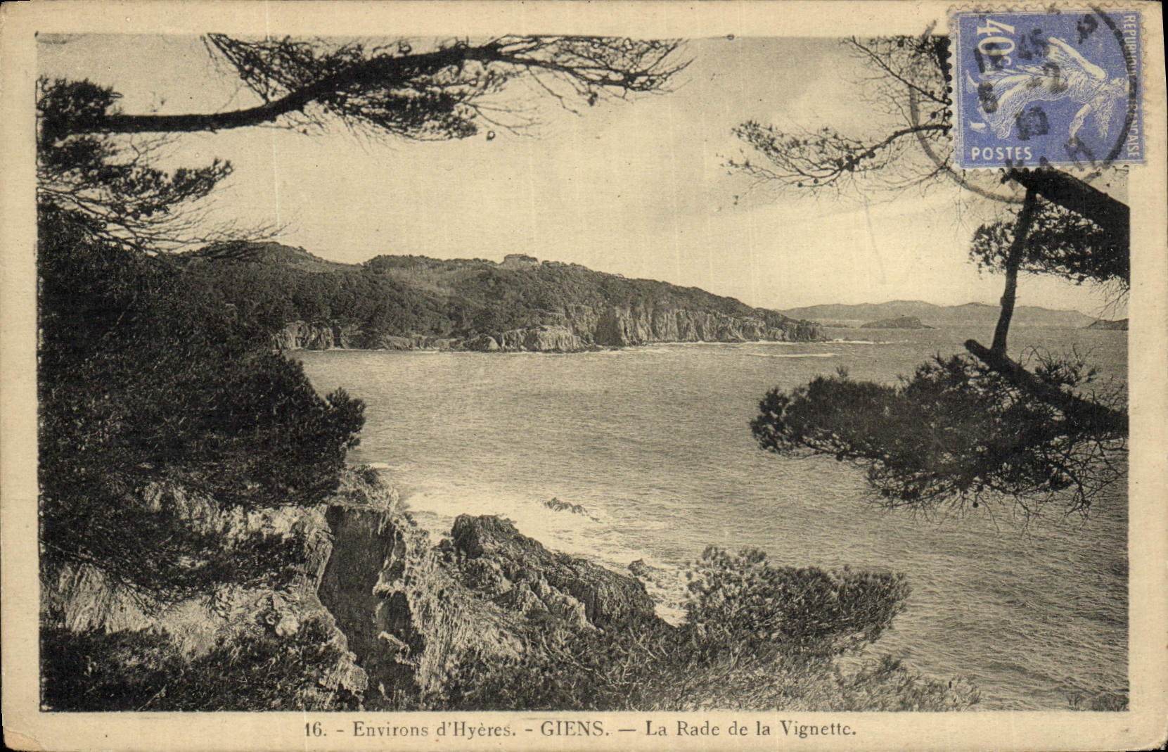 Caminos de los alrededores de Hyeres Giens de la POSTAL de la VENDIMIA de la etiqueta