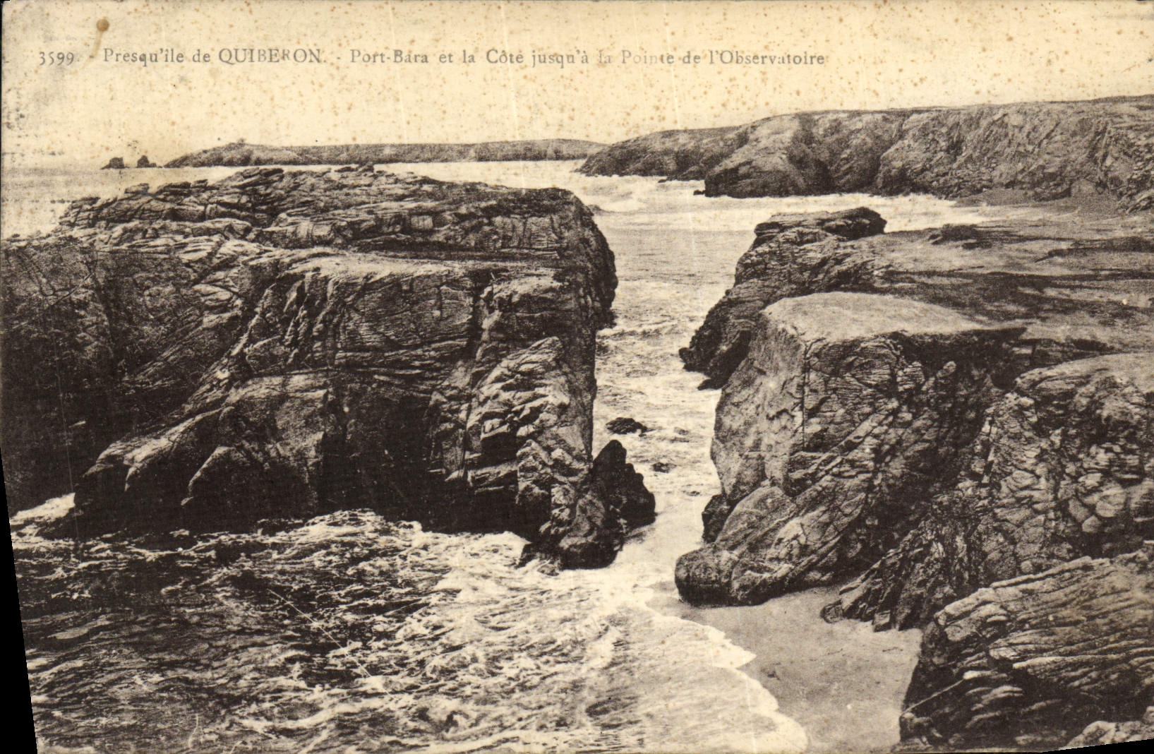 Península de la POSTAL de la VENDIMIA de Quiberon Bara portuario y la dimensión al punto del observatorio