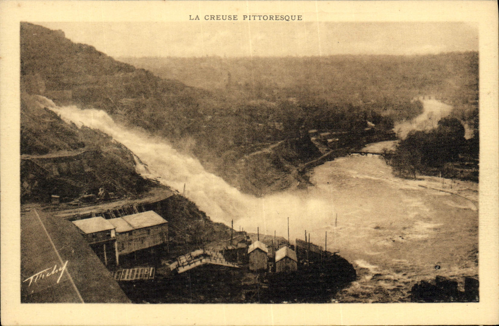 VINTAGE POSTCARD Eguzon the Hollow Picturesque one View of the stopping towards the bridge of the Islands