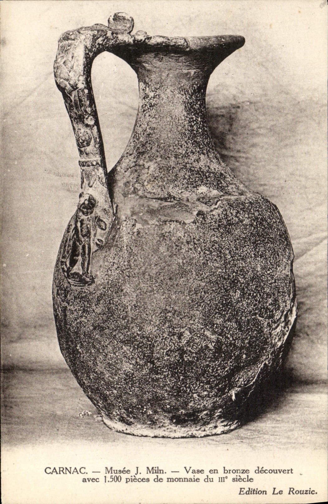 VINTAGE POSTCARD Carnac Museum Vase out of Bronze Discovered with 1500 coins of the 3rd S