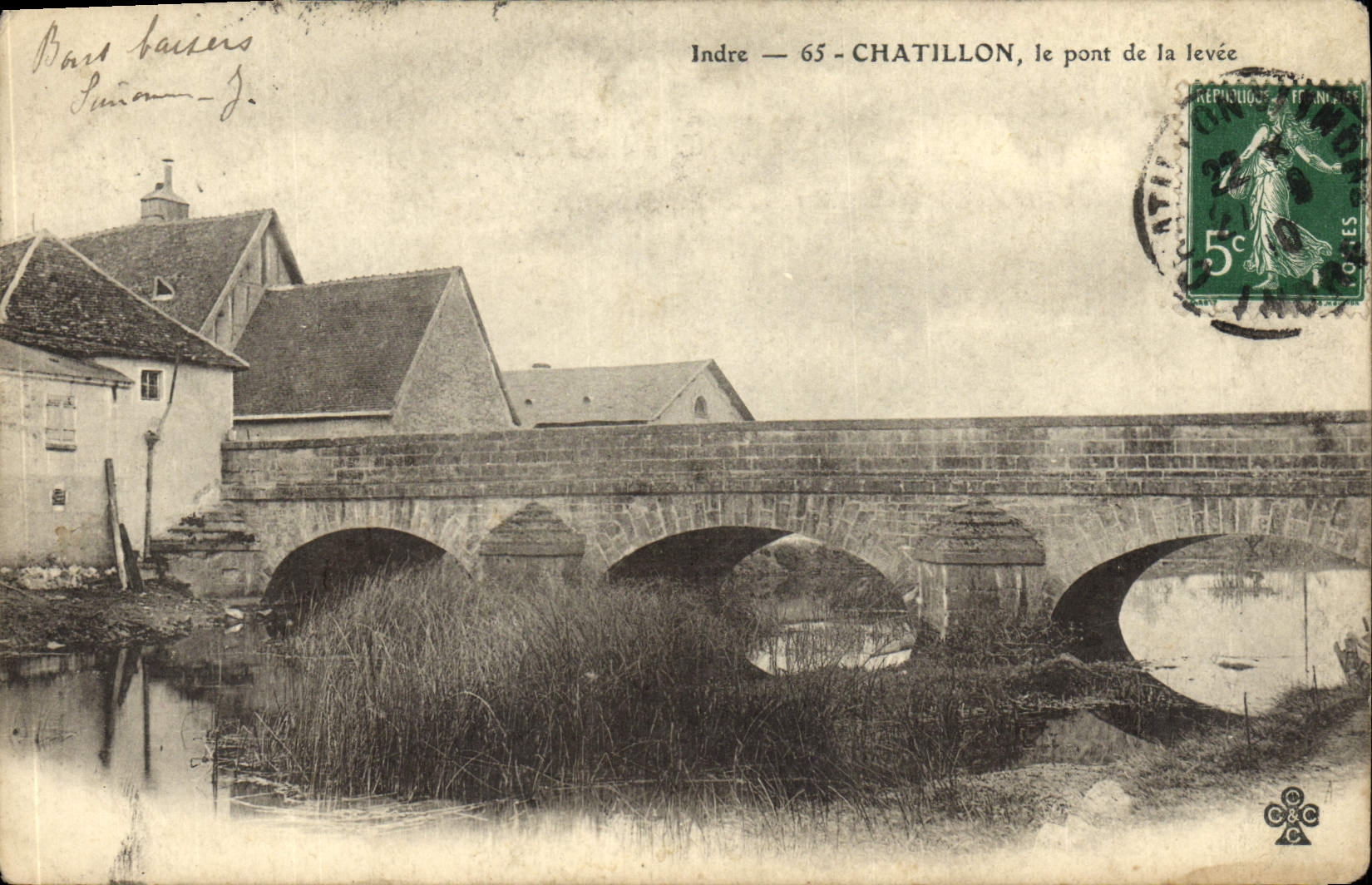 POSTAL Chatillon de la VENDIMIA el puente de la elevación
